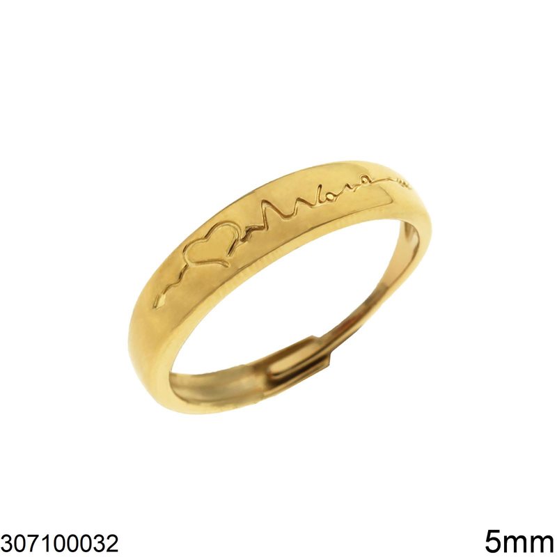 Stainless Steel Ring with Heartbeat 5mm, Gold