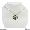 Stailness Steel Necklace Double Circle with Evil Eye 25mm, Two Tone