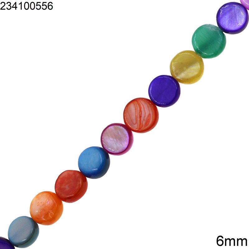 Shell Dyed Disk Beads 6mm, Mutlicolor