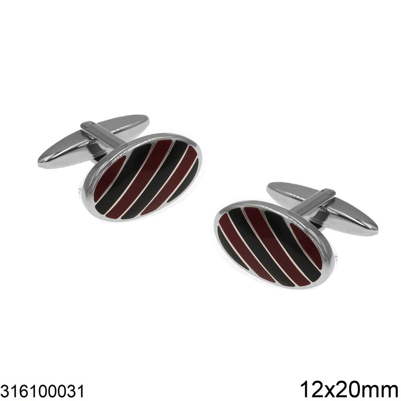 Stainless Steel Cufflinks Oval Shape with Stripes