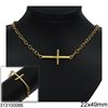 Stainless Steel Set of Necklace & Bracelet with Cross 22x49mm, Gold