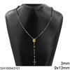 Stainless Steel Necklace with Cross 9x15mm, Ball Chain 3mm and Oval Spacer Holy Mary 9x13mm