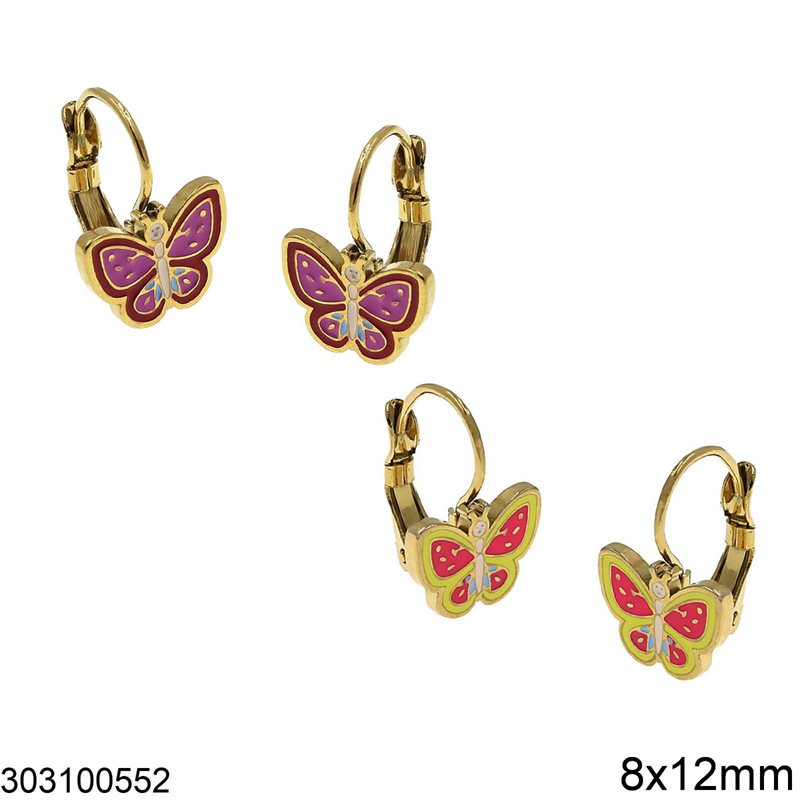 Stainless Steel Hook Earrings Butterfly with Enamel 8x12mm