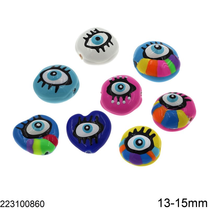 Resin Beads with Evil Eye 13-15mm