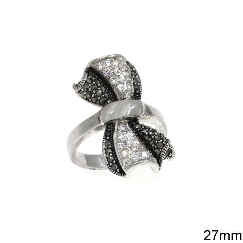 Silver 925 Ring with Marcasite and Zircon 27mm
