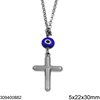 Stainless Steel Car Amulet Cross 5x22x30mm with Evil Eye,12-14cm
