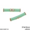 Brass Curved Tube Bead with Enamel,Evil Eye & Rhinestones 37x6.6mm and 4mm Hole