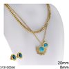 Stainless Steel Set of Double Chain Necklace Sun 20mm and Earrings 8mm with Stone Turquoise, Gold