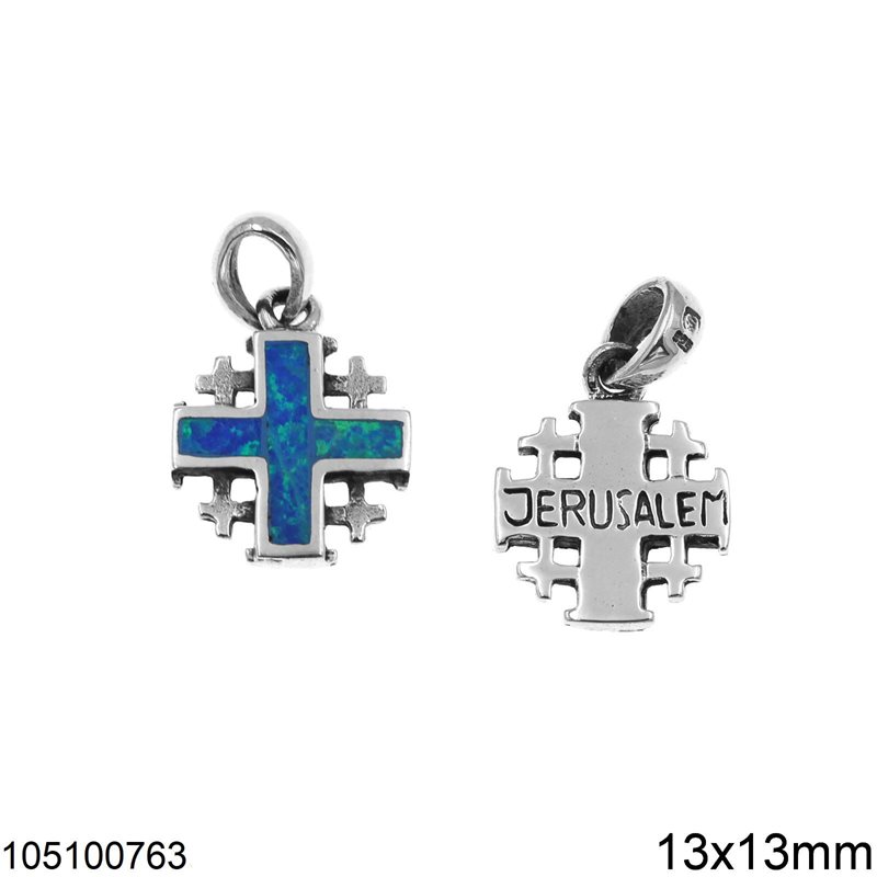 Silver 925 Pendant Cross with Opal 13x13mm