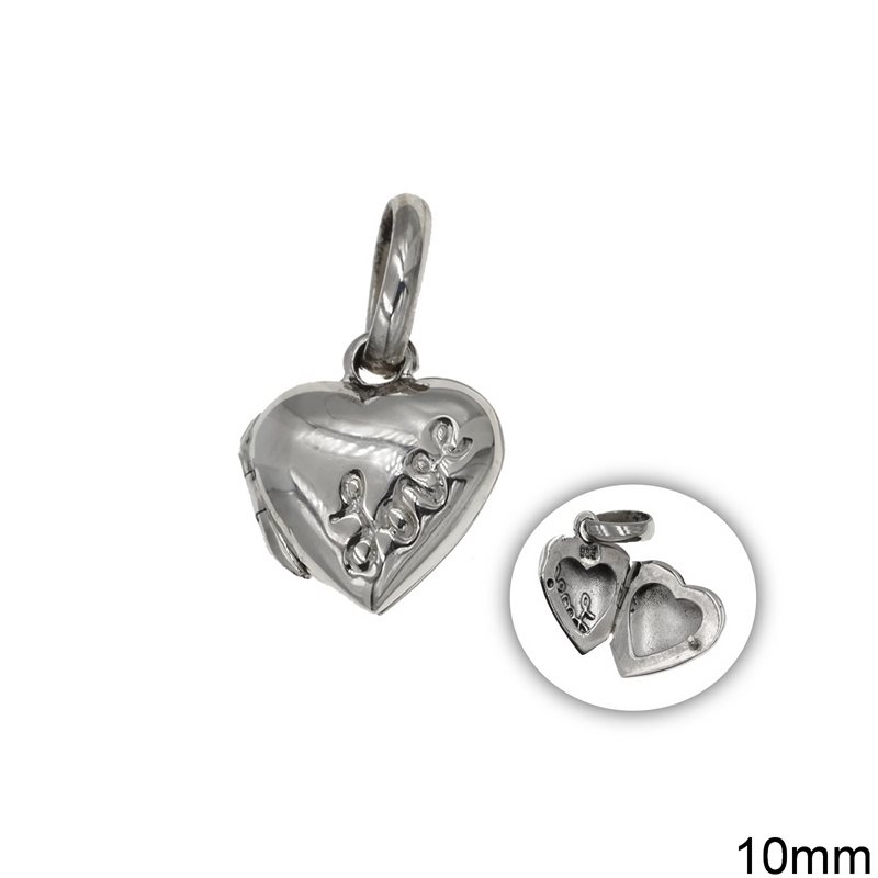 Silver  925 Locket Pendant Heart Love 10mm