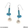 Silver 925 Earrings with Hanging Turquoise Rodelle and Freshwater Pearl 42-45mm