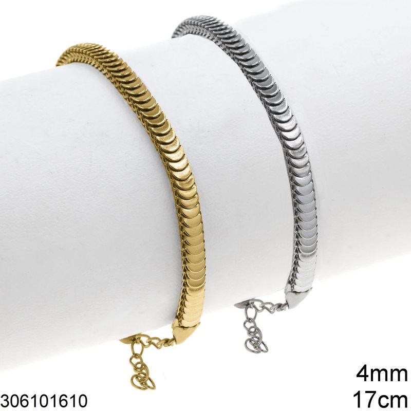 Stainless Steel Square Hemicircle Snake Chain Bracelet 4mm