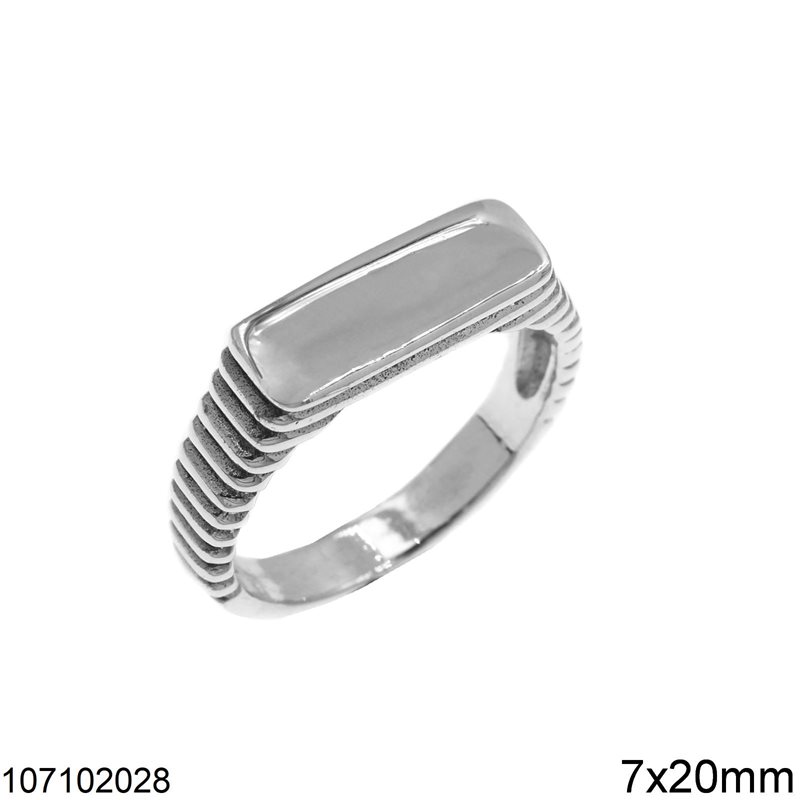 Silver 925 Male Ring with Rectangular Plate 7x20mm and Stripes