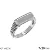 Silver 925 Male Ring with Rectangular Plate 7x20mm and Stripes