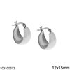 Silver 925 Hoop Oval Earrings Shine Finish 12x15mm