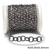 Brass Round Link Chain Flat Wire Soldered 5x0.9x0.5mm, Black Nickel Color NF