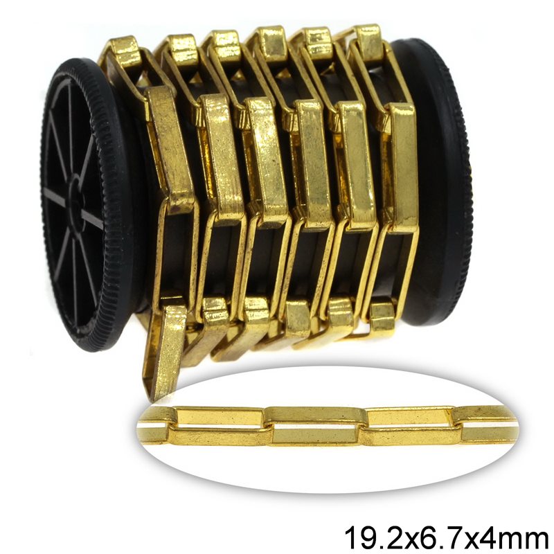 Brass Rectangular Link Chain 19.2x6.7x4mm, Gold plated NF
