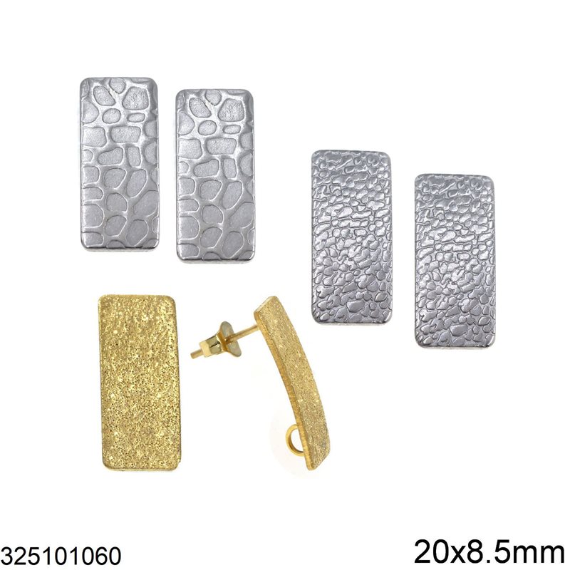 Stainless Steel Curved Rectangular Stud Earrings with Ring 20x8.5mm