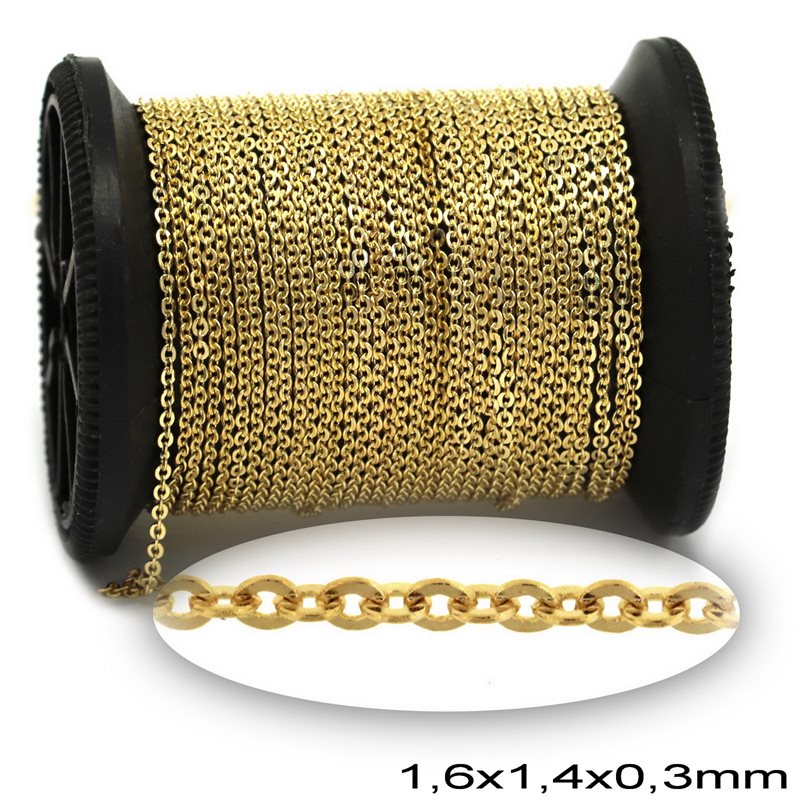 Brass Oval Link Chain Flat Wire 1.6x1.4x0.3mm