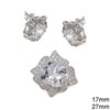 Set of Pendant 27mm & Stud Earrings 17mm with Zircon and Baguette 