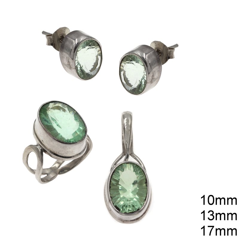 Set of Pendant 13mm, Ring 17mm & Stud Earrings 10mm with Oval Peridot Stone