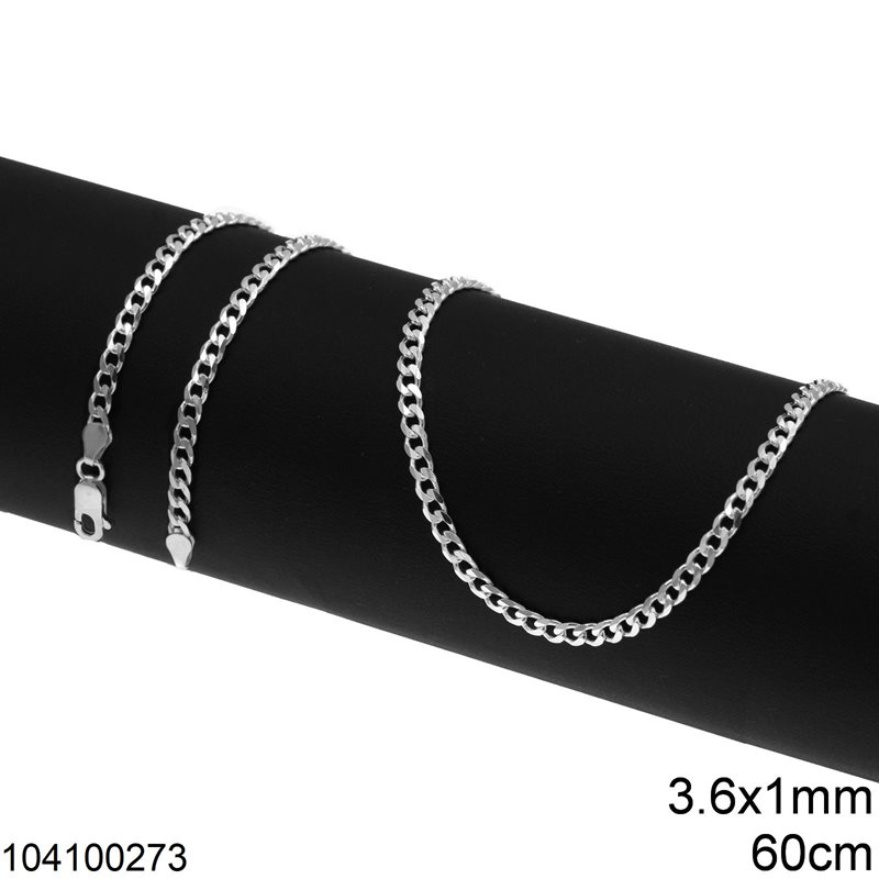 Αλυσίδα Ασημένια 925 Γκουρμέτ Διαμαντέ 3.6x1mm
