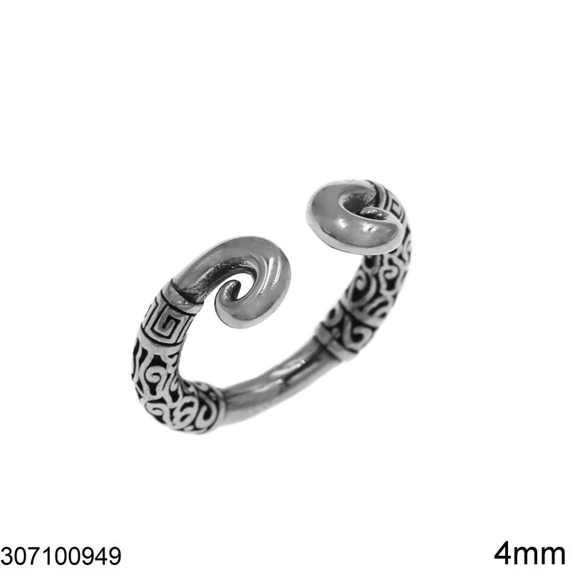Stainless Steel Ring with Oxidised Designs 4mm