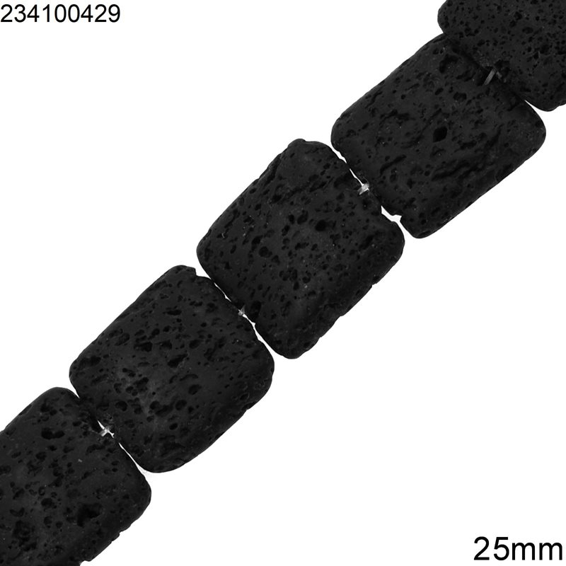 Lava Flat Square Beads 25mm, Black