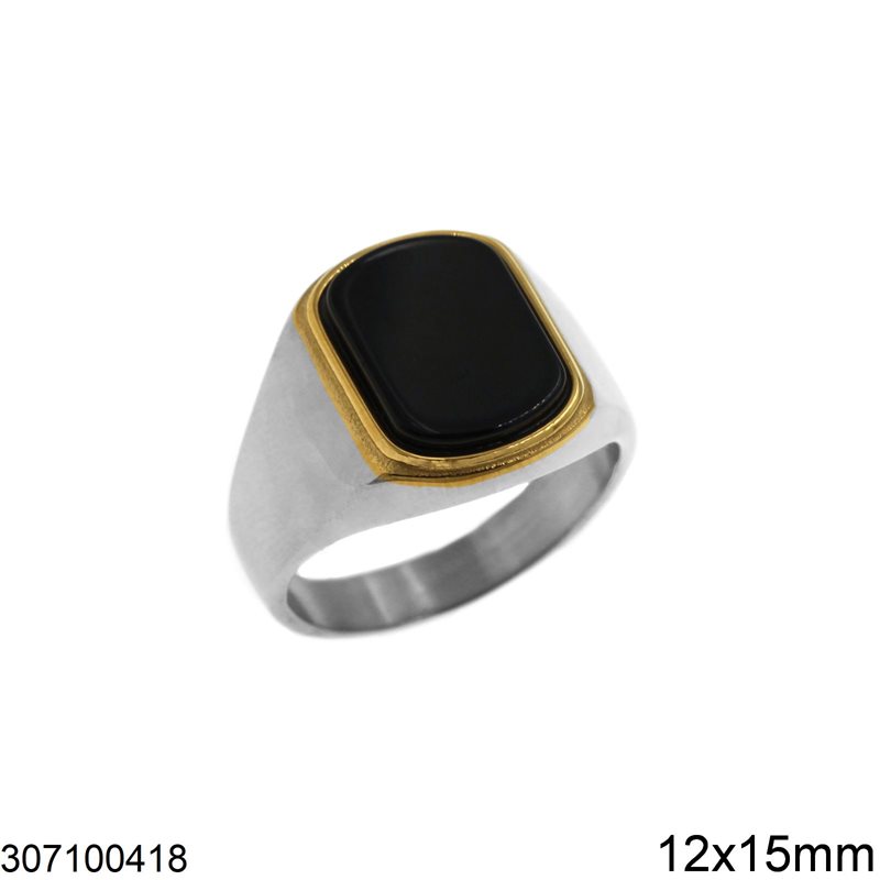 Δαχτυλίδι Ατσάλινο Ανδρικό με Πέτρα 12x15mm