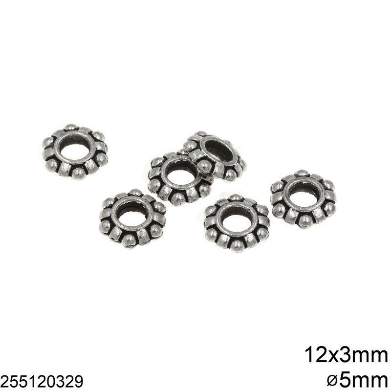 Casting Bead 12x3mm with Hole 5mm , Silver plated