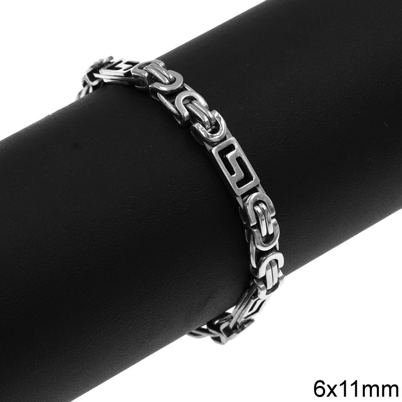 Stainless Steel Bracelet with Meander and Oval Rings 6x11mm