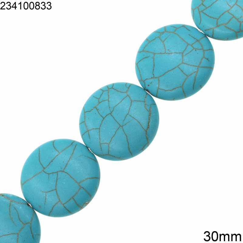 Turquoise Disc Beads Crackle 30mm