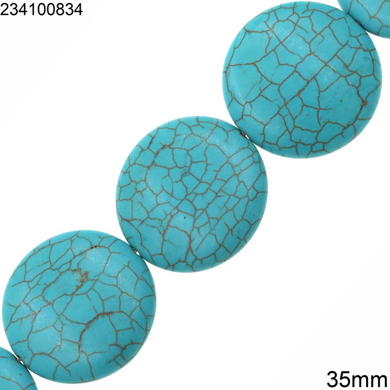 Turquoise Disc Beads Crackle 35mm