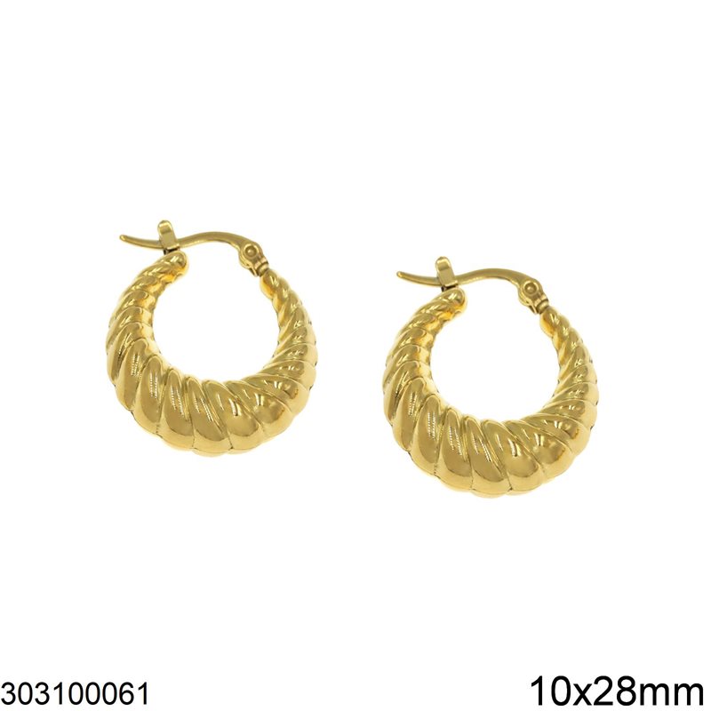 Stainless Steel Hoop Twisted Earrings 10x28mm