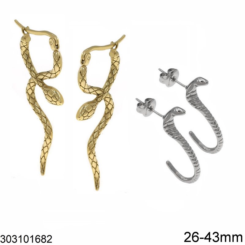 Stainless Steel Stud Earrings Snake 26-43mm