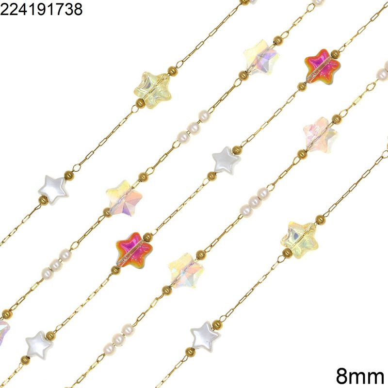 Stainless Steel Chain with Glass Faceted Star Bead 8mm