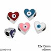 CCB Heart Evil Eye Bead 12x13mm with Enamel Two Sided and Hole 5mm