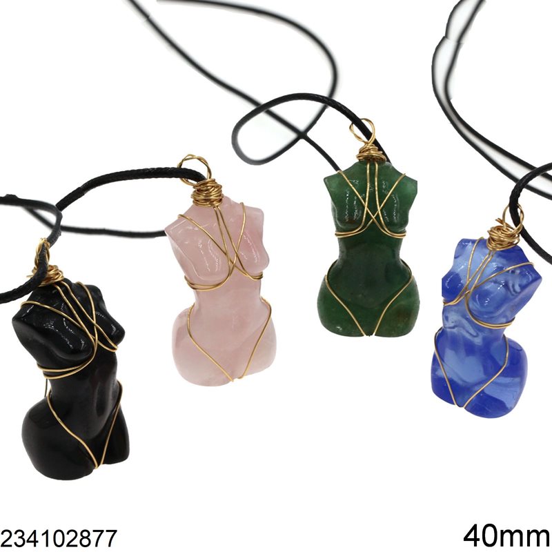 Semi Precious Stones Necklace Womans Body 40mm