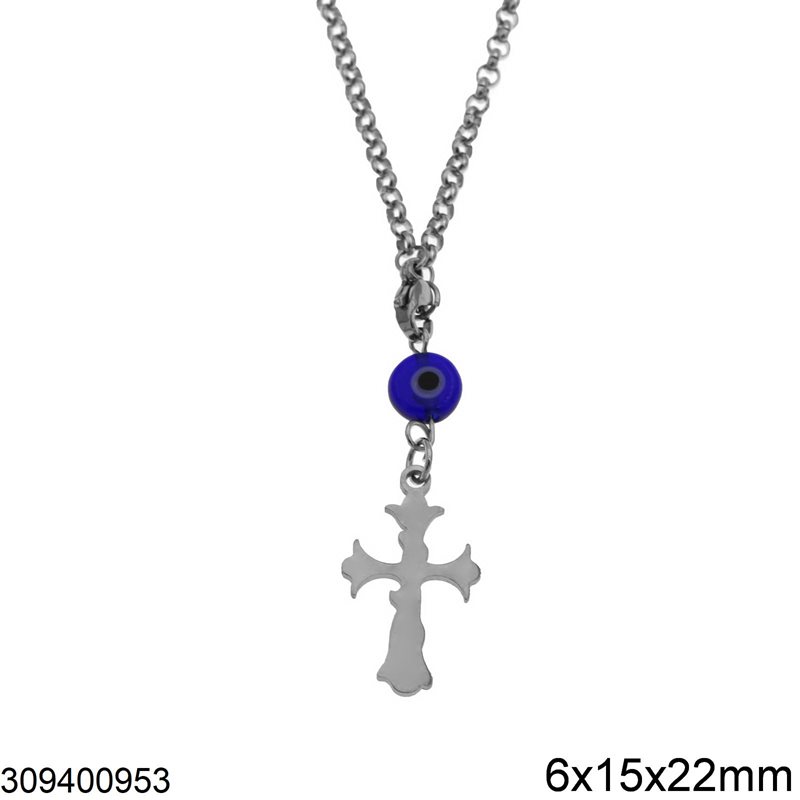 Stainless Steel Car Amulet Cross 6x15x22mm with Evil Eye,12-14cm