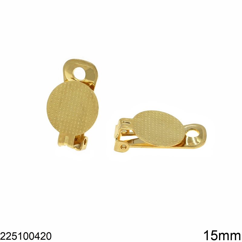 Brass Clip-on Earrings 15mm, Gold plated NF
