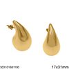 Stainless Steel Pearshape Stud Earrings 31x17mm