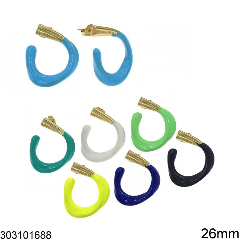 Stainless Steel Stud Earrings Hoop with Enamel 26mm