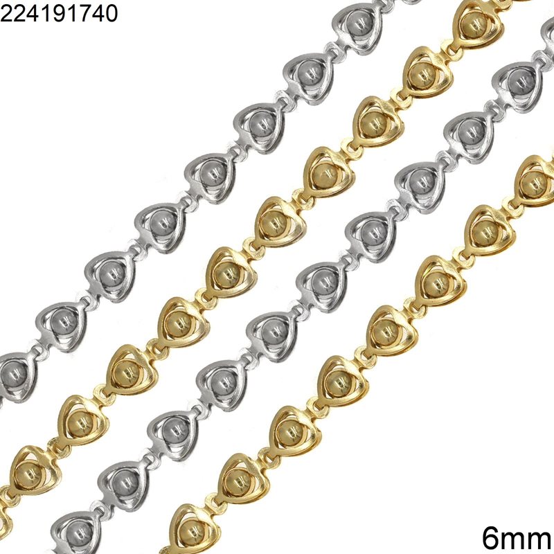 Stainless Steel Chain Heart Spacer 6mm with Ball
