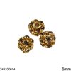 Brass Bead with Rhinestones 6mm, Gold Plated