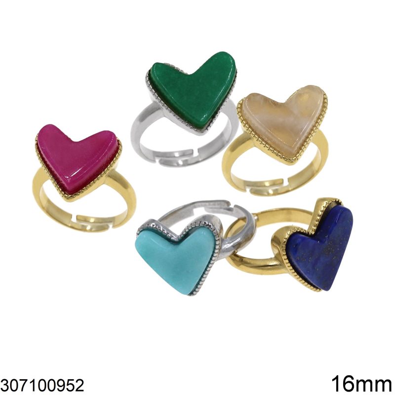 Δαχτυλίδι Ατσάλινο με Καρδιά Πέτρα 16mm Ανοιγόμενο