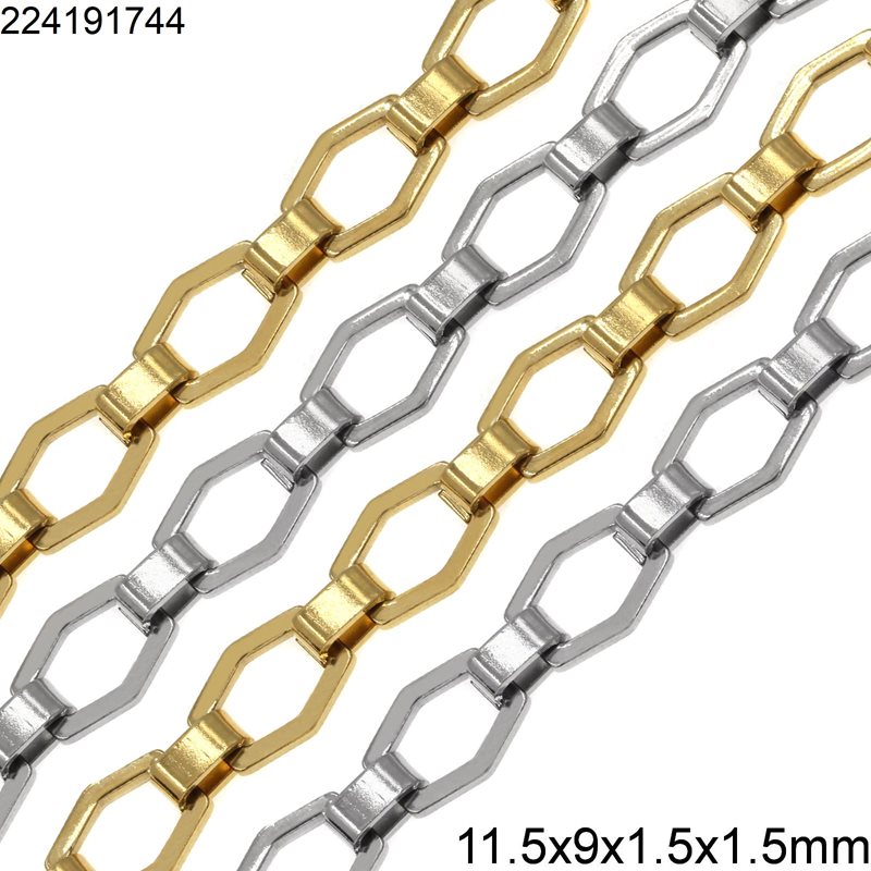 Stainless Steel Rhombus Link Chain Flat Wire 11.5x9x1.5x1.5mm