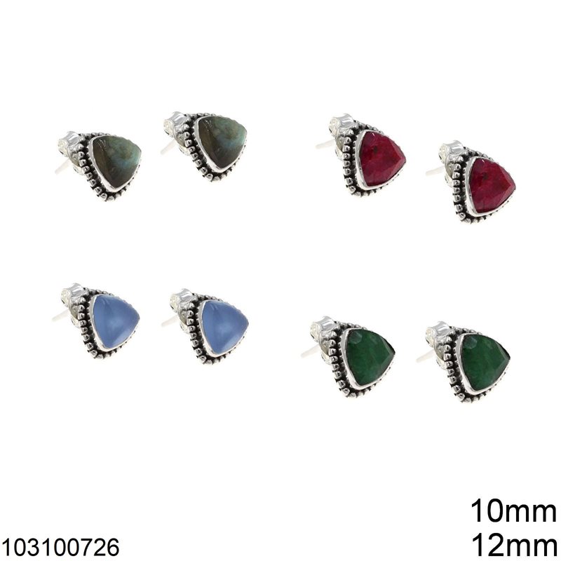 Silver 925 Stud Triangle Earings 12mm with Stone 10mm