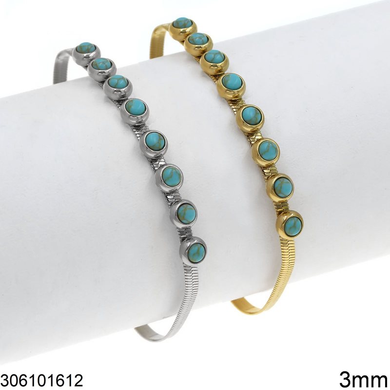 Stainless Steel Herringbone Chain Bracelet with Semi Precious Stones