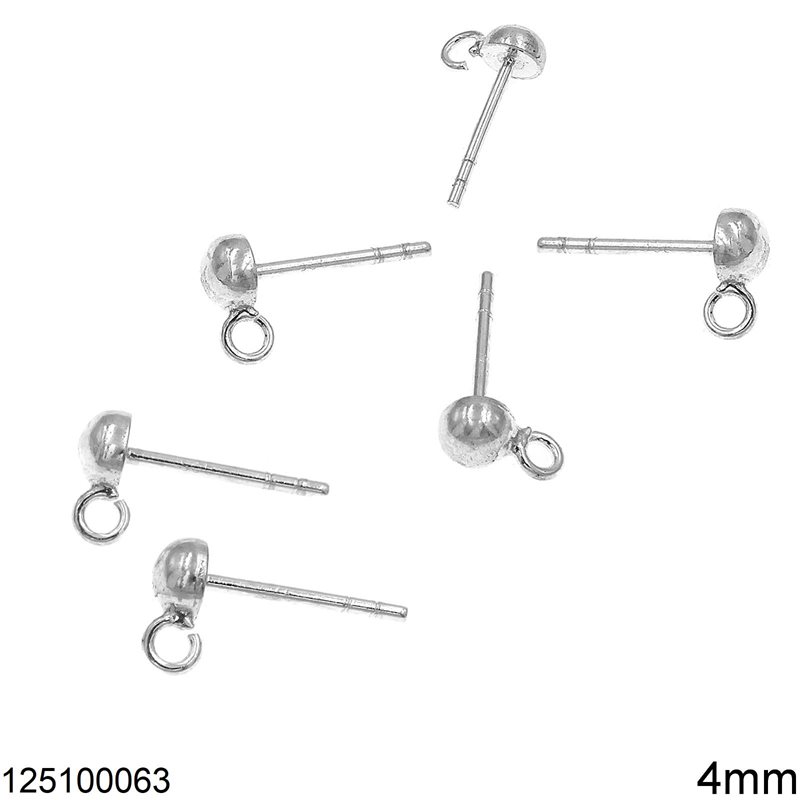 Silver 925 Stud Earrings with Ball 4mm and Loop