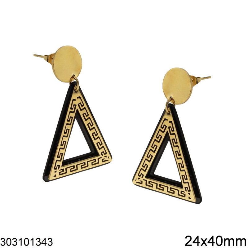Σκουλαρίκια Ατσάλινα Καρφάκι Τρίγωνο με Μαίανδρο 24x40mm, Δίχρωμο